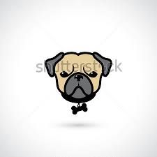 a pug dog with a bone in its mouth on a white background, logo or icon