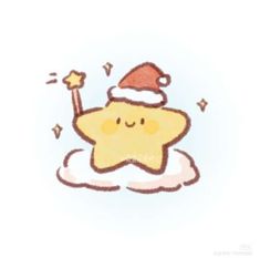 a drawing of a star with a santa hat on