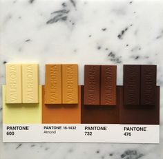 the pantone swatches show different shades of chocolate and other ingredients on top of each one