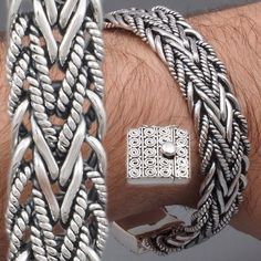 Welcome! Product: 925 sterling silver woven, braided,  bracelet   SIZE (when clasp is closed):   8" /  20.5cm Metal: genuine 925 sterling silver, stamped/hallmarked 925 weight: 62 grams width: 15-16 mm thickness : 3-4 mm Silver Braided Bohemian Bracelets, Bohemian Silver Braided Bracelet, Mens Bracelet Silver, Men Bracelet, Braided Bracelet, Bracelets And Charms, Silver Man, Bracelet Sizes, Bracelets For Men