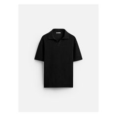 Relaxed fit polo shirt. Lapel collar with front vent and short sleeves. Black Casual Tops With Collared Neckline, Black Collared Neckline Casual Tops, Black Tops With Relaxed Fit And Collared Neckline, Casual Black Top With Collared Neckline, Black Collared Polo Shirt For Summer, Black Summer Polo Shirt With Collared Neckline, Black Polo Shirt With Seamless Collar For Work, Relaxed Fit Polo Sweater With Ribbed Collar, Modern Black Tops With Collared Neckline