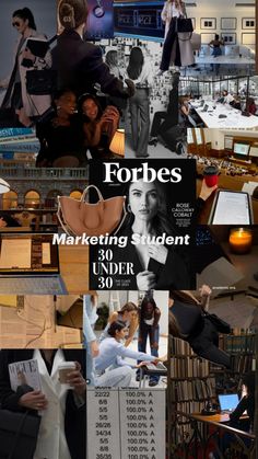 a collage of photos with people in the background and text that reads forces marketing student