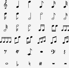 music notes are arranged in the shape of letters and numbers, all with musical symbols on them