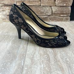 New Condition Never Worn Just A Few Scratches On Inside Lining Due To Way I Stored Them But Check Out Bottoms Perfect Condition Black Lace Open Toe Very Versatile 7.5 3 Inch Heel Thanks For Looking Bundle And Save Lace Black Heels, Lace Pumps, 3 Inch Heels, Guess Shoes, Fit Check, Black Laces, 40th Birthday, Dream Wardrobe, Black Heels