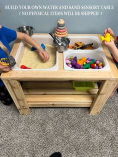 two children are playing with their toys at the table