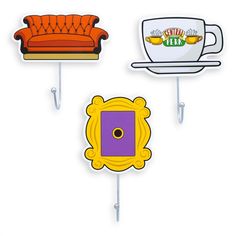 three pieces of furniture are shown in the shape of coffee mugs and couches