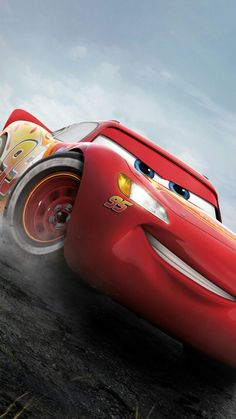 the character cars from disney pixar are racing