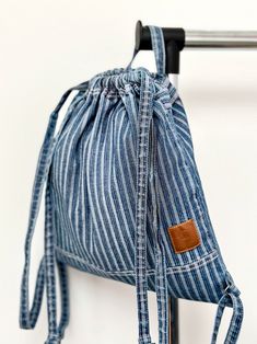 Bohemian frayed denim drawstring bag, Mini stripe canvas backpack purse, Stylish bag strap with inside pocket, Hipster bright city backpack - Etsy Włochy Canvas Backpack Purse, City Backpack, Frayed Denim, Canvas Backpack, Stylish Bag, Backpack Purse, Bag Straps, Drawstring Bag, Drawstring Backpack