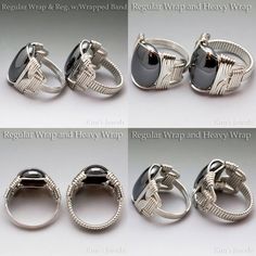 four different types of rings and their names on the front, back, and side views