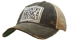 "Vintage Distressed Trucker Cap \"Country Music & Cocktails\" Color: Black Distressed Material: Cotton/Polyester blend, Mesh back Size: One size fits most, with an adjustable snapback strap. Unisex cap" Womens Ball Caps, Funny Trucker Hat, Distressed Baseball Cap, Camo Hats, Womens Baseball Cap, Vintage Life, Cute Hats, Girls Trip, Trucker Cap