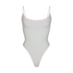 First-place style, second-skin comfort. This sporty bodysuit comfortably enhances your curves thanks to our beloved buttery fabric that is soft and stretchy beyond compare. Features contrast trim along the sexy scoop neck, adjustable straps, sides, and legs. Complete with a 100% cotton gusset that snaps. Fits true to size. High Cut Nylon Bodysuit With Built-in Bra, High Cut Summer Leotard With Built-in Bra, Lined Scoop Neck Bodysuit For Loungewear, Fitted Bodysuit With Spaghetti Straps For Loungewear, High Stretch Lined Bodysuit For Loungewear, High Stretch Bodysuit With Lined Body For Loungewear, Sporty Elastane Bodysuit, Trendy Fitted Nylon Bodysuit, Trendy Second-skin Elastane Bodysuit