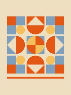 an orange, blue and yellow geometric pattern