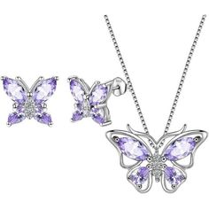 Butterfly Jewelry Design:The Butterfly Jewelry Design Features The Love Of Flying With Each Other, And Staying With Your Partner For A Lifetime. Wearing A Butterfly Jewelry Set Expresses The Yearning For Freedom And Also Entrusts The Hope For The Future. Material:Comes In Genuine Hypoallergenic 925 Sterling Silver And Aaa+ Cubic Zirconia,Tarnish-Resistant Then Can't Be Faded In A Long Time.Nickel Free,Lead Free,Cadmium Free,Safe For Sensitive Skin. Butterfly Jewelry Set Size Detail:Pendant Size: Elegant Butterfly Birthstone Jewelry, Butterfly Shape Birthstone Jewelry For Anniversary, Butterfly Shaped Birthstone Jewelry For Anniversary, Sterling Silver Butterfly Birthstone Jewelry, Silver Butterfly Jewelry With Birthstone, Silver Butterfly Jewelry For Mother's Day, Mother's Day Silver Butterfly Jewelry, Elegant Purple Butterfly Necklace Gift, Butterfly Gemstone Jewelry For Anniversary