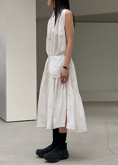 Maela Button Up Midi Dress - White Denim Suit, The Frankie Shop, Frankie Shop, Paris Woman, Long Midi Dress, Leather Texture, Sheer Fabric, White Midi Dress, Small Crossbody