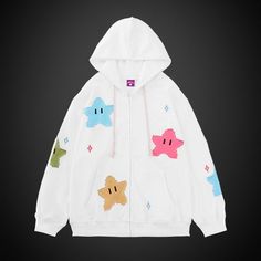 Unisex Kawaii Hoodie MATERIAL: Polyester, Cotton It is printed with eco-friendly ink. Soft and comfy hoodie with an embroidered stars pattern. This cute Kawaii clothing pullover is an excellent addition to your wardrobe. Perfect Birthday gift, Valentine's gift, Christmas Gift, Halloween Gift. Perfect Spring Clothing, Summer Clothing, Streetwear Clothing. Take the chance to shine in new colors wearing our Harajuku streetwear hoodie. Our oversized comfortable hoodie is excellent for daily wear or Kawaii Hooded Sweatshirt With Graphic Print, White Harajuku Hoodie With Cartoon Print, Kawaii Hooded Sweatshirt With Cartoon Print, Cute Anime Print Hoodie For Streetwear, White Harajuku Sweatshirt With Cartoon Print, Kawaii Cartoon Print Hoodie For Streetwear, White Harajuku Hoodie For Streetwear, White Kawaii Hoodie With Cartoon Print, Kawaii Streetwear Hoodie