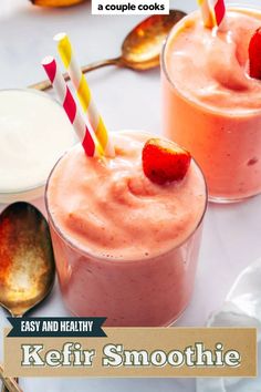 This healthy kefir smoothie is tangy, creamy, and filled with fruity flavors! Blend it up for a refreshing snack or breakfast. Pop over to our site for the recipe! Kid Smoothies, Mango Coconut Smoothie, Kefir Smoothie, Kefir Benefits, Fermented Dairy, Recipe Smoothie, A Couple Cooks, Kefir Recipes, Vegetable Snacks