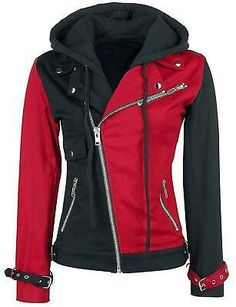 Harley Quinn Jacket, Black Biker Jacket, Hoodie Costume, Color Block Jacket, Punk Outfits, Goth Outfits, Edgy Outfits, Cotton Hoodie, Jennifer Aniston