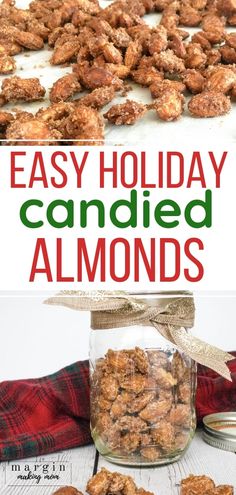 an easy holiday candied almonds recipe in a jar