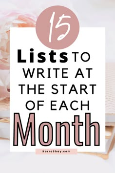 an open book with the title 15 lists to write at the beginning of the month