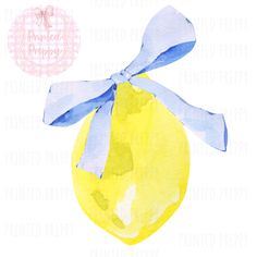 a watercolor painting of a lemon with a bow