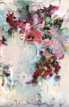 an abstract painting with lots of flowers in it