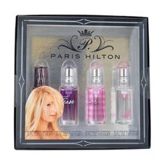 Product Description PARIS HILTON 0.5 OZ EDP SPRAY 4 PIECE GIFT SET FOR WOMEN PARIS HILTON 0.5 OZ / 15 ML EDP SPRAY TEASE 0.5 OZ / 15 ML EDP SPRAY CAN CAN 0.5 OZ / 15 ML EDP SPRAY DAZZLE 0.5 OZ / 15 ML EDP SPRAY Please Note: Box is slightly damaged & no cellophane wrap - This dose NOT effect the quality of fragrance We offer only 100% authentic brand name products.  The item is brand new and we have 30 days return policy so you can buy with confidence RETURNS We stand behind ev Paris Hilton Earrings, Fragrance Store, Mini Gift, Cellophane Wrap, Gift Sets For Women, Can Can, Note Box, Best Perfume, Spray Can