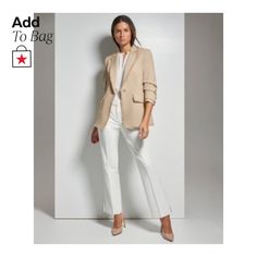 in stock Cream Linen Suit Women, Neutral Business Outfits, Classic Fashion Style Women, Office Wear Ideas, Branding Shoot Ideas, Old Money Clothes, Linen Blazers Women, Casual Dinner Outfits, Khaki Pants Outfit