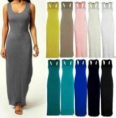 Premium Quality WOMENS LADIES LONG MAXI DRESS PLAIN RACER MUSCLE BACK VEST STRETCH JERSEY 8-26, Women's Dresses Fitted Solid Longline Maxi Dress, Fitted Longline Maxi Dress, Fitted Longline Solid Maxi Dress, Fitted Solid Color Longline Maxi Dress, Scoop Neck Sleeveless Stretch Dress, Bodycon Maxi Dress For Summer, Casual Stretch Maxi Bodycon Dress, Casual Maxi Length Stretch Bodycon Dress, Non-stretch Sleeveless Dress