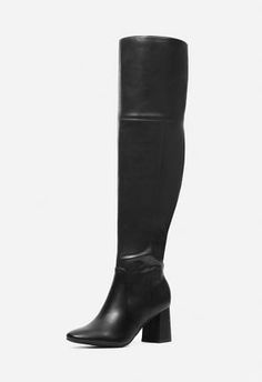 Chunky Over the Knee Boot in Black Pu Fall Over-the-knee Medium Width Knee-high Boots, Thigh High Wide Calf Platform Boots For Fall, Wide Calf Thigh High Platform Boots For Fall, Fall Over-the-knee Knee-high Boots, Wide Calf Thigh-high Platform Boots For Fall, Thigh-high Wide Calf Platform Boots For Fall, Fall Over-the-knee Medium Width Boots, Thigh-high Heeled Boots For Winter Workwear, Fall Over-the-knee Wide Calf Platform Boots