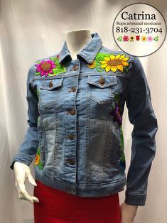 Machine-embroidered Mexican jacket Embroidered Cotton Denim Jacket For Fall, Spring Denim Outerwear With Multicolor Embroidery, Fitted Spring Denim Jacket With Multicolor Embroidery, Embroidered Long Sleeve Denim Jacket For Summer, Embroidered Long Sleeve Summer Denim Jacket, Spring Fitted Outerwear With Multicolor Embroidery, Spring Cotton Outerwear With Floral Applique, Long Sleeve Denim Jacket With Floral Embroidery For Fall, Fall Outerwear With Multicolor Embroidery And Floral Print