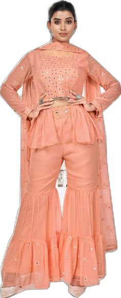 Color Party, Georgette Fabric, Salwar Suit, Peach Color, Salwar Suits, Party Wear, Collage, Orange, Fabric