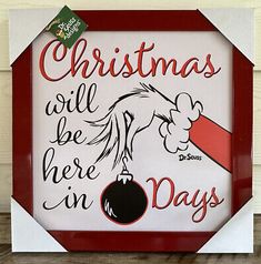 a red and white frame with a horse on it that says christmas will be here in days