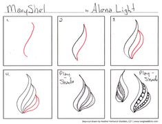 four different stages of drawing the shape of a flower