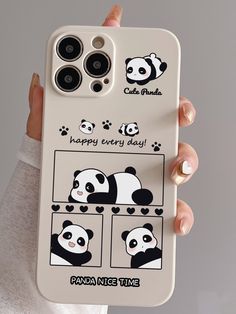 a person holding up a phone case with panda pictures on the front and back of it