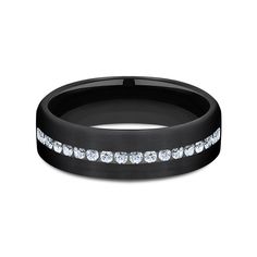 a black wedding band with diamonds on it