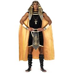 PRICES MAY VARY. Our mens Egyptian costume includes: Skirt (Shendyt) belt, armbands, necklace, Head Dress (Khat) and cape. Does not include sandals Easy to wear, durable and high quality costume. How to wear the headdress: Place the elastic around the crown of your head, then flip the headdress up and over your head This adult Egyptian costume comes in 4 sizes: M, L, XL and XXL. Please refer to size chart image for further size details Founded in 2009 by 3 friends with a passion for costumes, we Pharoah Costume, Egyptian Pharaoh Costume, Anubis Costume, Egyptian Halloween Costume, Egyptian Outfit, Egyptian Halloween, Pharaoh Costume, Costume Carnaval, Egyptian Pharaoh