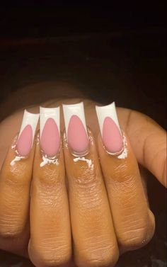 Classic French Tip, Pink Tip Nails, Drip Nails, Colored Acrylic Nails, Girly Acrylic Nails, French Tip Acrylic Nails, Glow Nails, Short Square Acrylic Nails