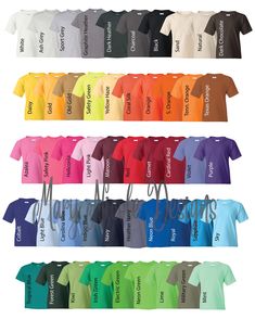 various colors of t - shirts with the names and numbers on them