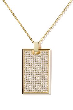 Giving you the perfect everyday sparkle, this pendant will add a cool edge to your AS29 jewels. Crafted in solid 18k gold, this rectangular pendant is encrusted in pave diamonds and is detailed with a solid gold bail. Added to your favourite AS29 chain, this pendant is perfect for everyday wear. Luxury Yellow Gold Diamond Necklace With Square Pendant, Luxury Diamond Necklace With Rectangular Pendant, Rectangular White Gold Diamond Necklace, Luxury Rectangular Diamond Necklace, Rectangular Diamond Necklace In White Gold, Luxury Formal Diamond Necklace With Rectangular Pendant, Luxury Gold Necklace With Rectangular Stone, Luxury Diamond Necklace With Rectangular Pendant For Formal Occasions, Luxury Diamond Necklace With Rectangular Pendant For Formal Events