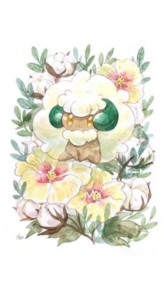 a drawing of a sheep surrounded by flowers