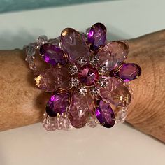 Funky And Fun Bracelet. Will Add Some Pizazz To Any Outfit. Purple Crystal Bracelet, Fun Bracelet, Purple Crystal, Purple Crystals, Crystal Bracelet, Pink And Purple, Crystal Bracelets, Womens Jewelry Bracelets, Pink Purple