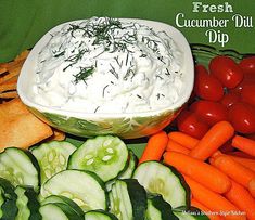 fresh cucumber dill dip surrounded by sliced vegetables