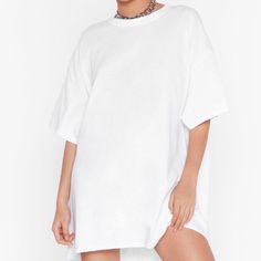 Brand New With Tags, Us Size 14, Very Oversized. Oversized Casual T-shirt For Daywear, Oversized Crew Neck T-shirt Dress For Summer, White Cotton T-shirt Dress With Crew Neck, White Cotton Crew Neck T-shirt Dress, Oversized White T-shirt For Day Out, White Oversized T-shirt For Day Out, White Cotton Short Sleeve T-shirt Dress, White Cotton T-shirt Dress With Short Sleeves, White Relaxed Fit T-shirt Dress For Spring