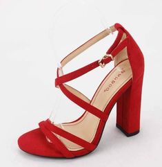 Red Chunky Heel Strap Sandals Red Heels Prom, Quinceanera Heels, Quince Heels, Disney Oc, Red Block Heels, Royal Closet, Red Shoes Heels, Red Quince, Chunky Heel Sandals