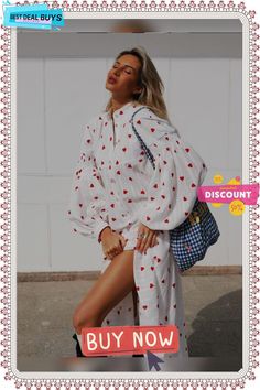 Trendy Heart Print Long Sleeve Balloon Sleeve Shirt Swing Dress Balloon Sleeve Shirt, Heart Print, Swing Dress, Shirt Sleeves, Sleeve Shirt, Balloons, Long Sleeve, Best Deals