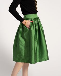 Barbara Gathered Midi Skirt Emerald – Frances Valentine Elegant Spring Bottoms With Gathered Waist, Elegant Bottoms With Gathered Waist For Spring, Elegant Bottoms With Gathered Waist For Daywear, Fitted Flared Skirt With Gathered Waist, Fitted Midi Skirt With Gathered Waist, Fitted Bottoms With Gathered Waist For Daywear, Workwear Midi Skirt With Gathered Waist, Fitted Flared Skirt Bottoms With Gathered Waist, Elegant Bottoms With Gathered Waist And Flared Skirt