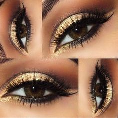 Best Black and Gold Eye Makeup Looks Make Up Gold, Black Eye Makeup, Amazing Eyes, Eyeshadow Tutorials, Gold Eye Makeup, Runway Makeup, Ava Gardner, Makijaż Smokey Eye, Gold Makeup