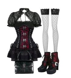 Pink Black Goth Aesthetic, Vampire Gothic Outfits, Vampire Outfit Women, Vampire Outfits Aesthetic, Vampire Core Outfits, Goth Aesthetic Outfit, Gothic Fits, Romantic Goth Outfits, Red Black Outfit