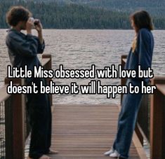 two people standing on a dock with the words little miss dressed with love but doesn't