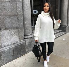 Knitwear Fashion Hijab, Leather Pants Outfit, Casual Chic Outfit, Todays Outfit, Casual Winter Outfits, Fall Fashion Outfits, Winter Fashion Outfits, Fall Winter Outfits, Winter Outfit